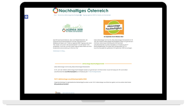 Screenshot der Seite https://www.nachhaltigesoesterreich.at/ auf einem Laptop dargestellt